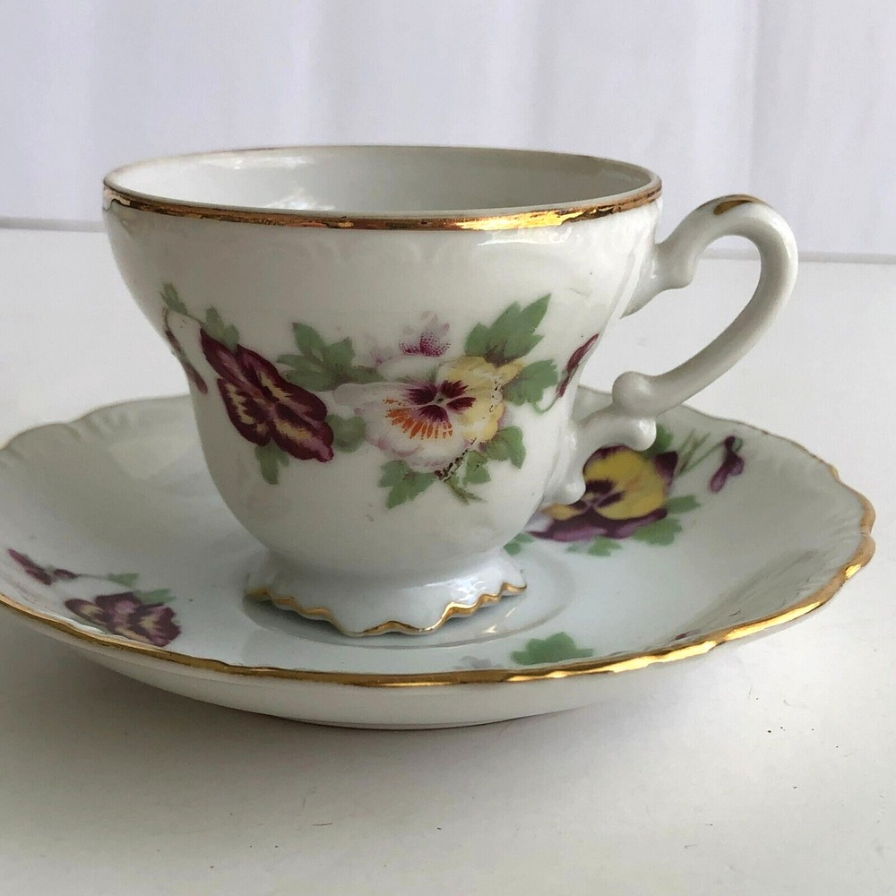 Vintage Demitasse/Espresso Cup and Saucer Saji Fancy China Japan  Pansy Floral